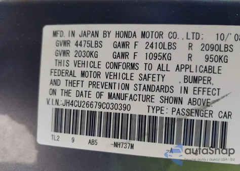 2009 Acura Tsx z USA, uszkodzony, nr VIN JH4CU26679C030390